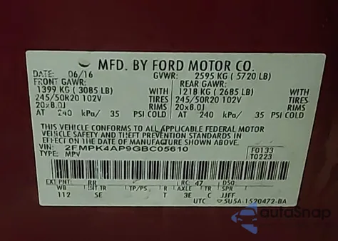 2016 Ford Edge Sport z USA, uszkodzony, nr VIN 2FMPK4AP9GBC05610